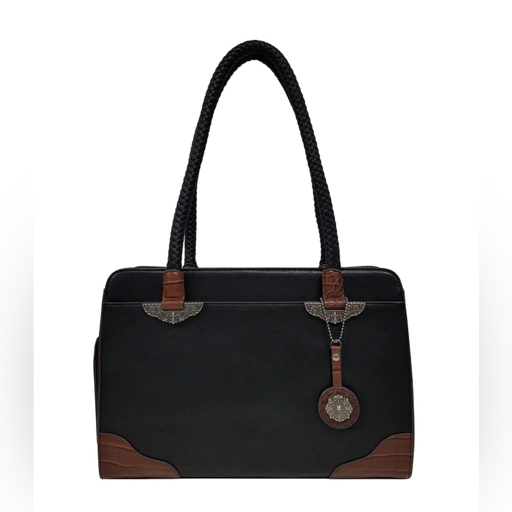 Bueno of California Bueno Mixed Media Satchel, Black Bag Purse Handbag Like New
